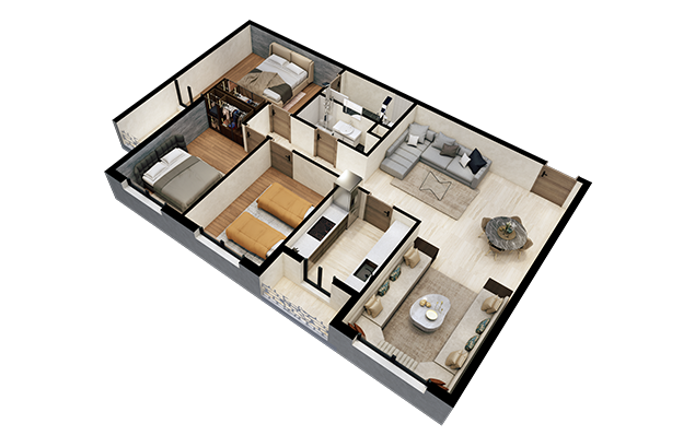Appartement B12 en perspective 3D