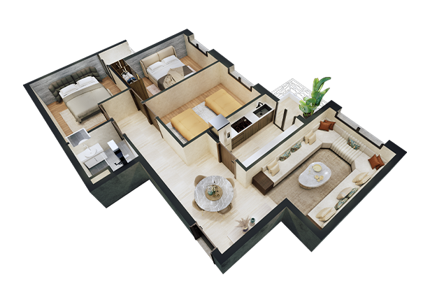 Appartement I12 en perspective 3D